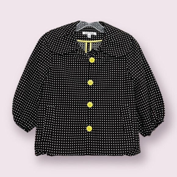 Alice + Olivia Wool Blazer Top Polka Dots Neon Yellow Blouse NWT Womens Size XS - Picture 1 of 13